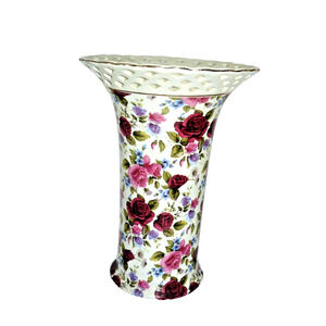 Floral Chintz Summer Rose Reticulated Vase Porcelain Vintage Baum Bros